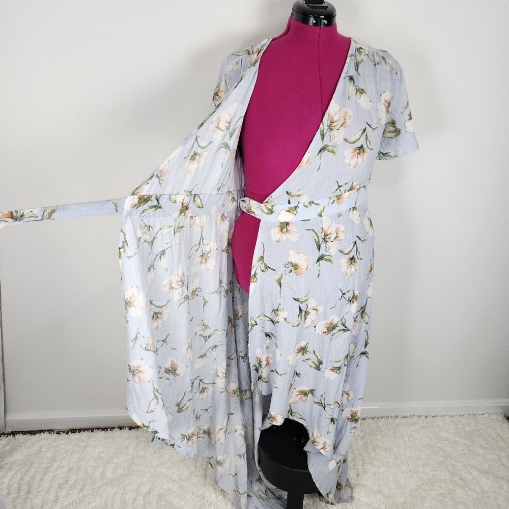 Promesa Floral Wrap Dress Light Blue Cotton Spandex Size M - Picture 4 of 16